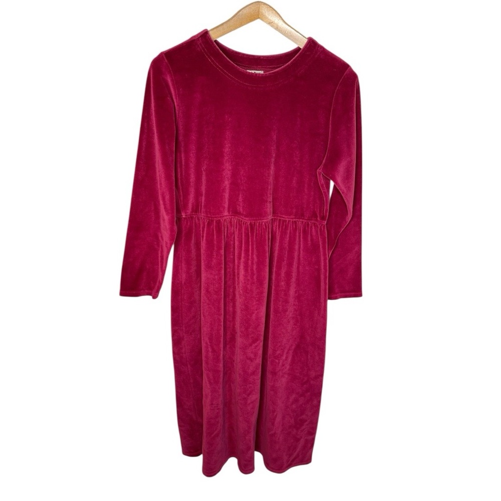 Vintage 90s LL Bean Velour Midi Dress Size 12 Cranberry Red Modest Cottagecore
